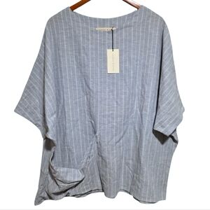 Lauren Winter Pocket Tee in Blue/White Stripe OS NWT